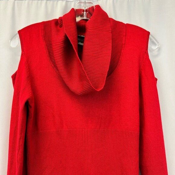 Dots Womens Pullover Sweater Red Knit Long Sleeve Cold Shoulder Cowl Neck Medium - Picture 2 of 10